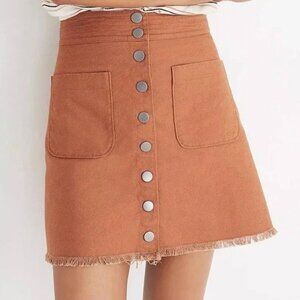Madewell‎ Rusty Brown Snap Front A-Line Raw Hem Mini Skirt Women's Size 00